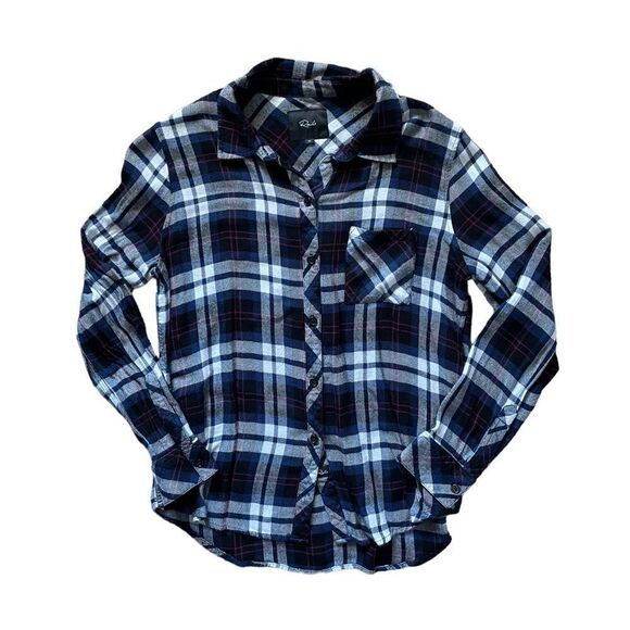 RAILS Kendra Button Down Plaid Shirt Blue Black White Size Medium - Picture 2 of 6